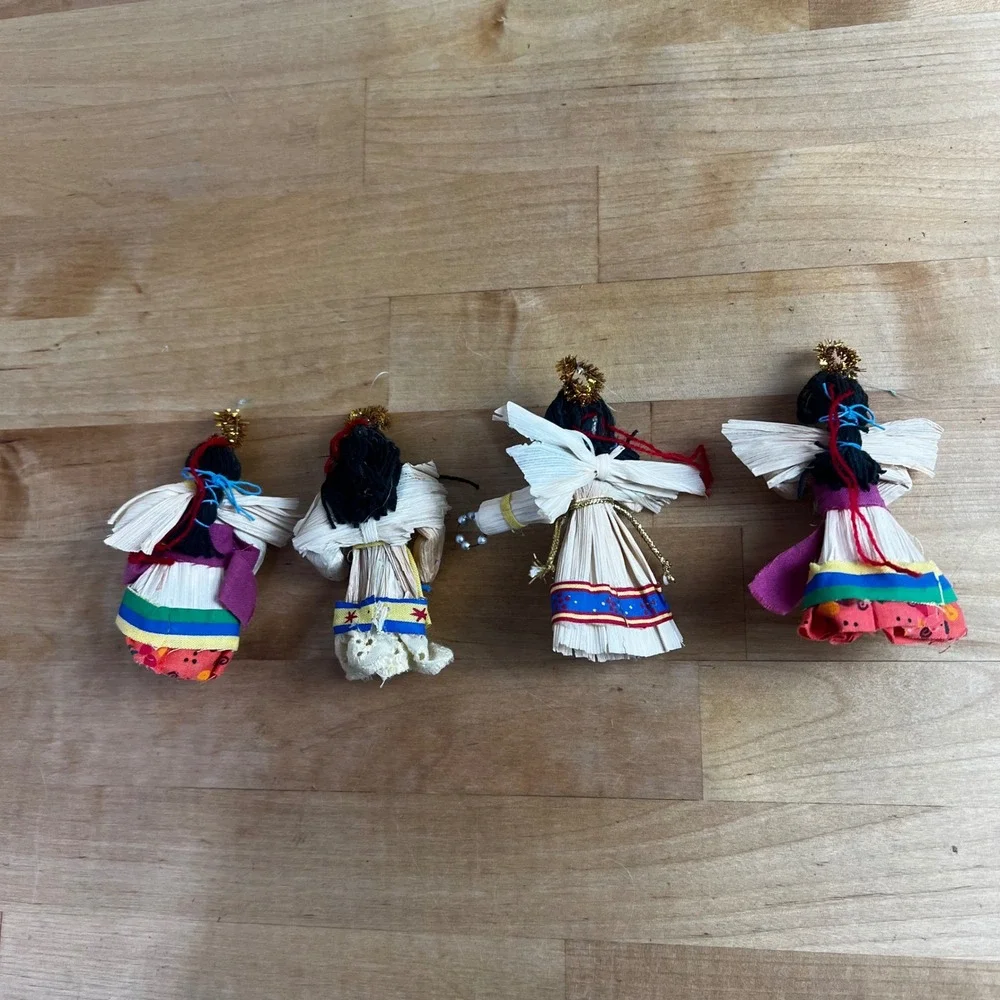 Set of 4 Handcrafted Corn Husk Angels Christmas Ornaments Festive‎ Decor 4